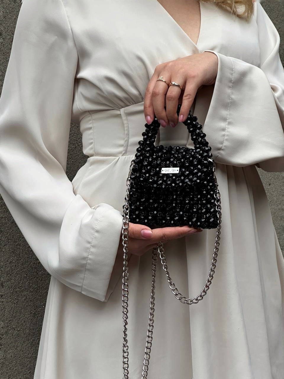 Midnight Sparkle - black crystal beaded handbag