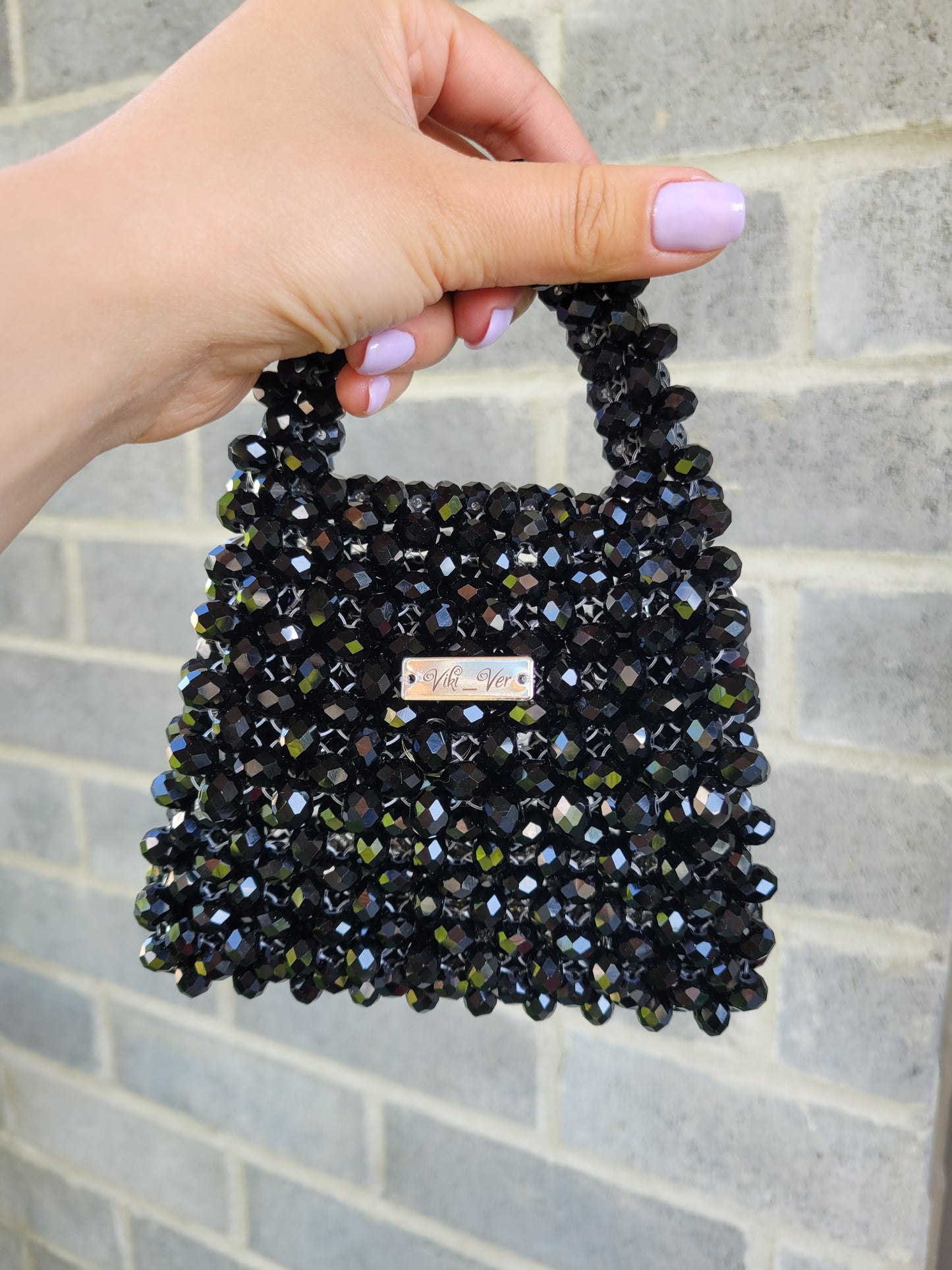 Midnight Sparkle - black crystal beaded handbag