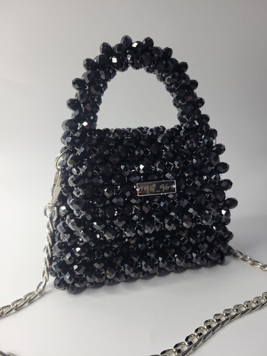 Midnight Sparkle - black crystal beaded handbag