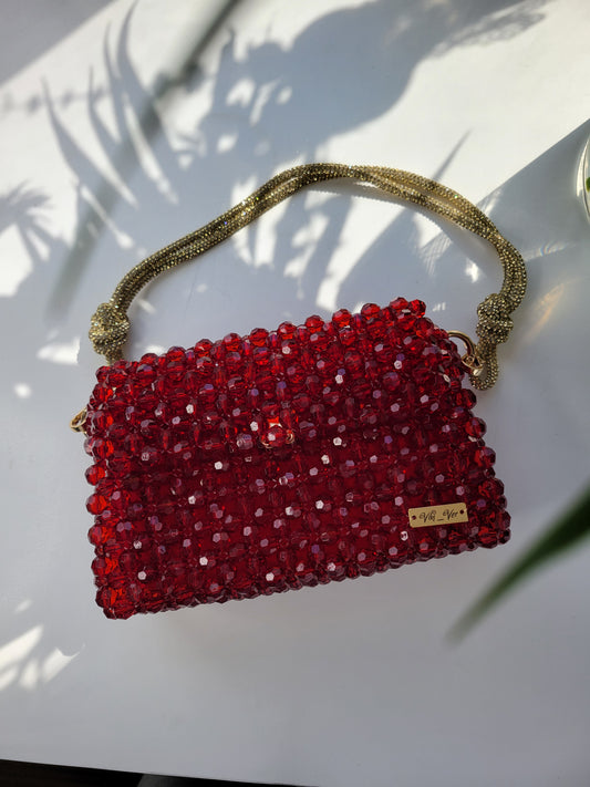 Golden Garnet – Small Sparkling Beaded Handbag Clutch